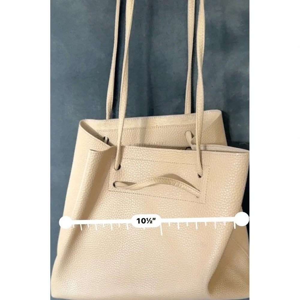 8 Other Reasons Pebbled Leather Shoulder Bag Beige Tan Minimalist Hobo Tote